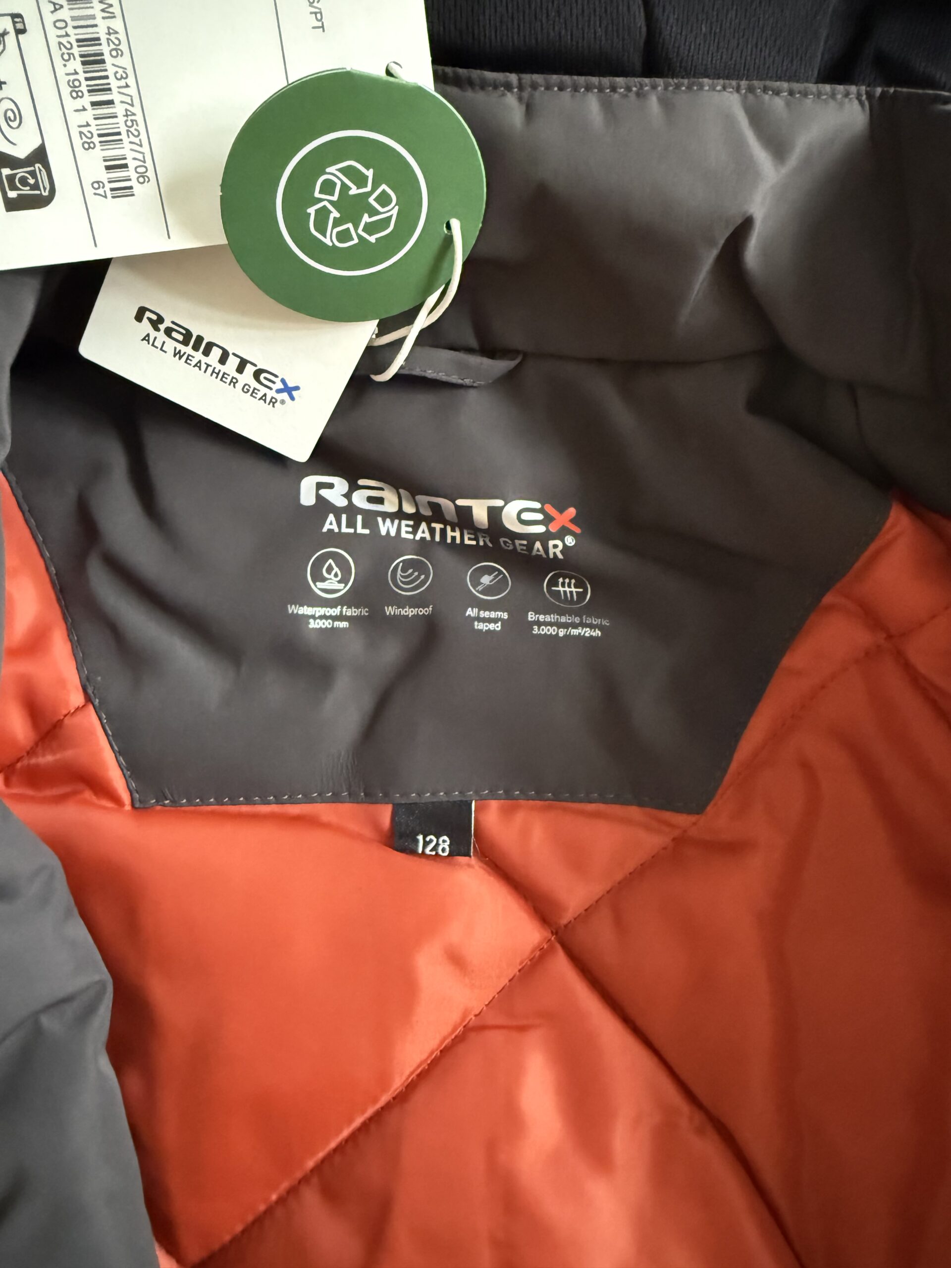 Kurtka przeciwdeszczowa z kapturem- nieprzemakalna C&A rozm. 128 - obrazek 3