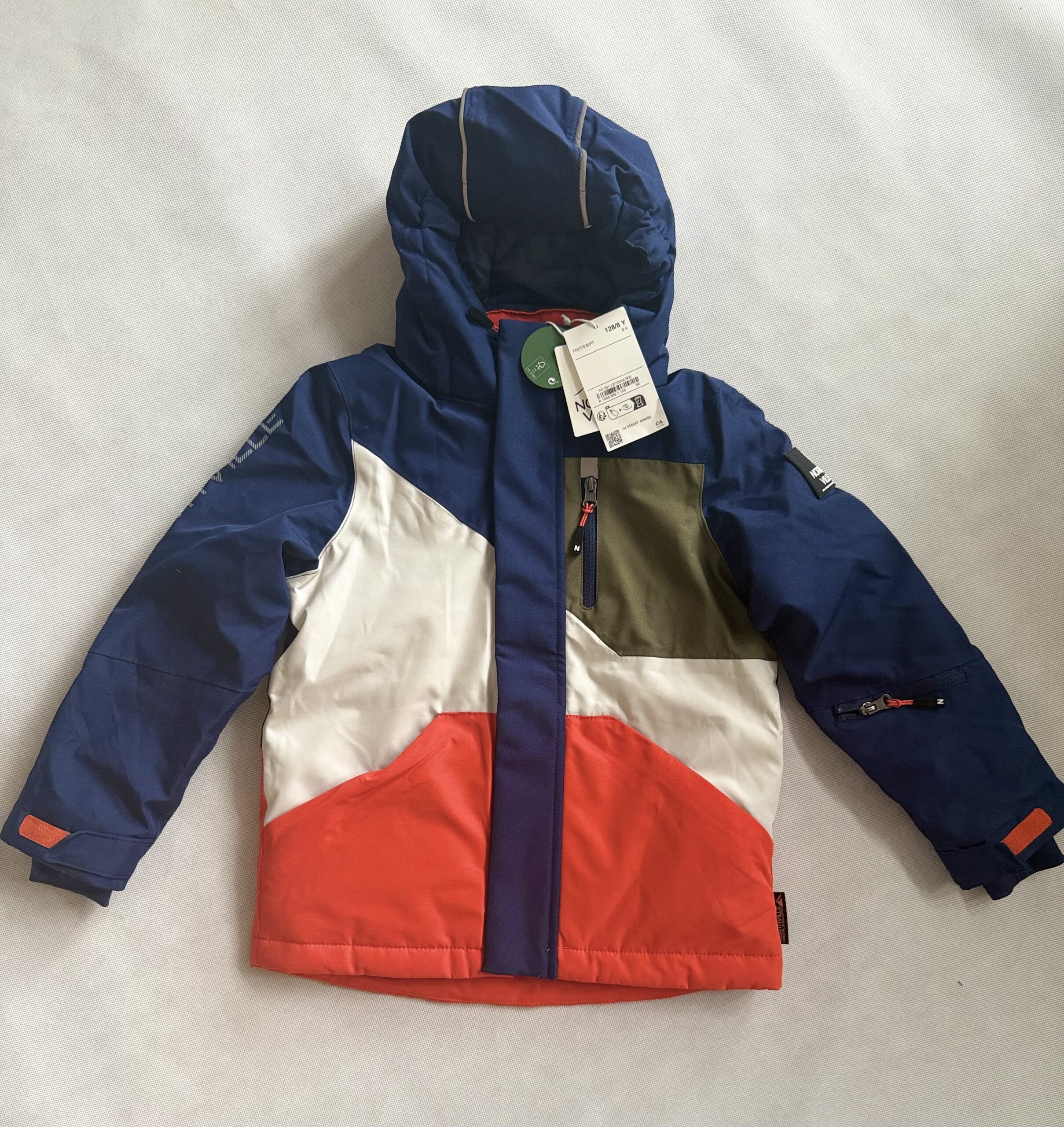 Kurtka narciarska w bloki kolorów z kapturem- nieprzemakalna C&A rozm. 128