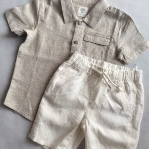 Komplet lniany koszula z krótkim rękawem i spodenki C&A rozm. 92