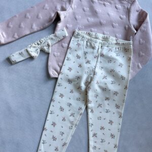 Zestaw 3cz Dziewczęcy C&A Bluzka w serca, Legginsy, Opaska rozm. 98